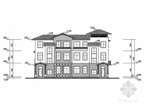 [广东]3层海边花园度假别墅建筑设计方案图（含效果图）-3层海边花园度假别墅建筑立面图 