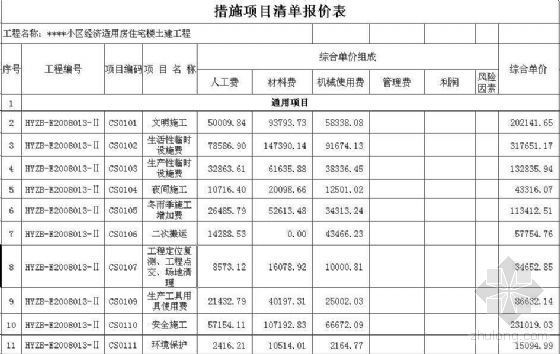 一层砖混结构清单报价资料下载-山西某经济适用房住宅楼土建工程清单报价