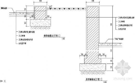 50种挡墙详细做法资料下载-高矮挡墙做法方案二