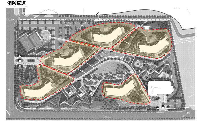 [辽宁]弧形海岸风格广场小区景观方案-消防车道图