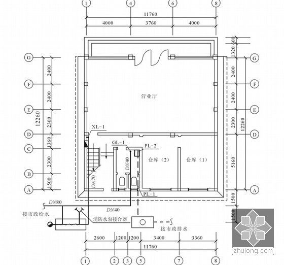 给排水工程施工图预算详解（160余页 高清图文）-一层给排水平面图