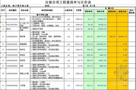 地下停车场专篇资料下载-南京某地下停车场清单计价实例