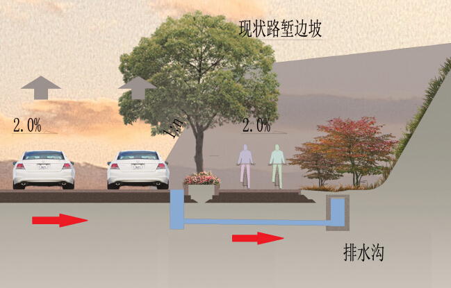 城市快速路拼宽提升改造工程设计技术投标文件93页（方案效果图、CAD图171张）-路面雨水收集系统示意图