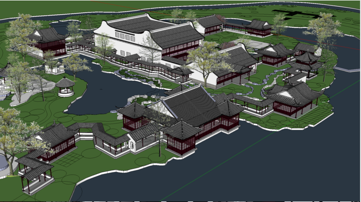 中式别墅庭院模型资料下载-中式风格庭院和园林SU模型