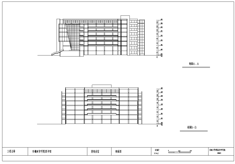 安徽财贸学院图书馆23897平米建筑图带外观效果图-剖面图