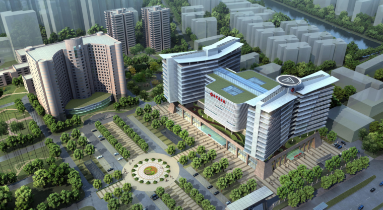 [北京]某知名三甲医院改扩建项目投标文本（含CAD，视频）-单体鸟瞰图