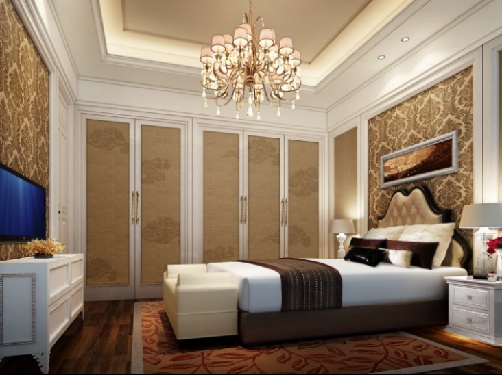 池州两层豪华别墅室内设计施工图（含效果图）-主卧室效果图