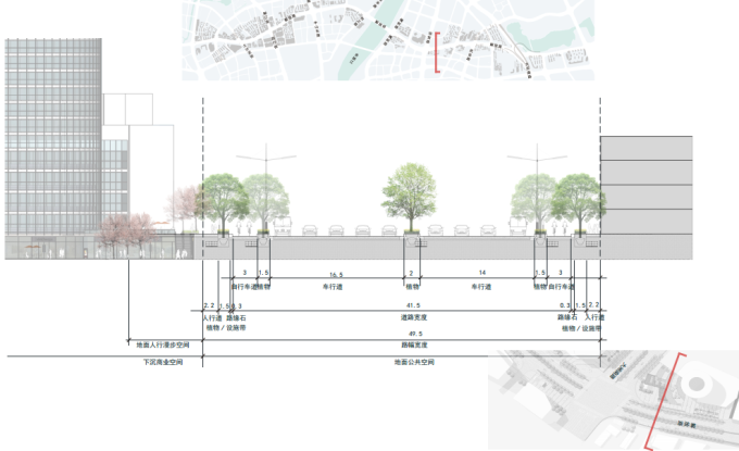 [浙江]城市绿轴人文特色生态道路街区景观设计方案（2017最新）-道路剖面图1