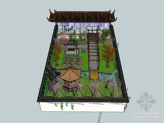 现代中式花园CAD资料下载-中式花园SketchUp模型下载