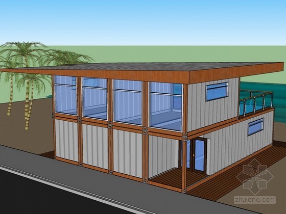 海边集装箱别墅sketchup模型下载- 