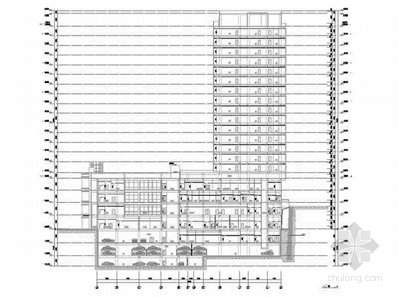 [山东]19层现代风格市级专科医疗中心建筑施工图-19层现代风格市级专科医疗中心剖面图
