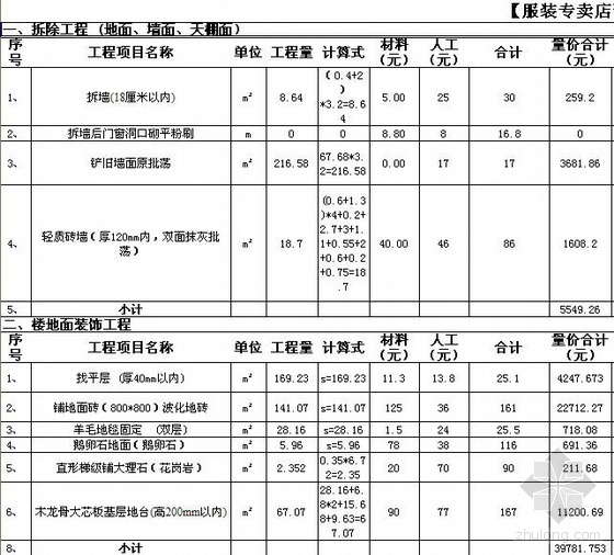 [毕业设计]服装专卖店装饰设计施工图及预算- 