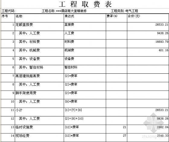 酒店精装修电气资料下载-北京某酒店大堂精装修电气工程预算书