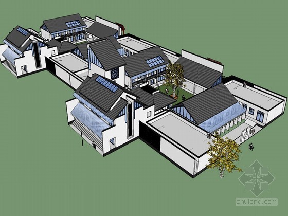 展厅模型下载资料下载-中式展厅建筑SketchUp模型下载