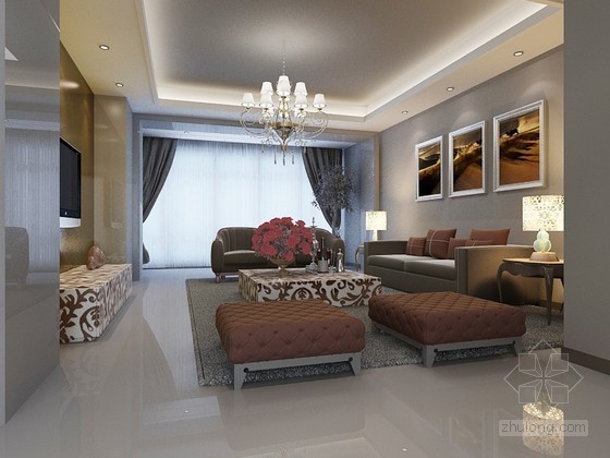 室内客厅现代效果图资料下载-温馨现代客厅效果图3D模型
