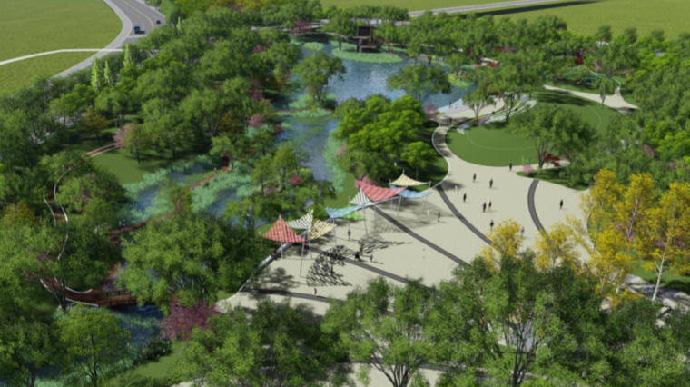 [辽宁]白云桥生态湿地海绵城市公园景观规划设计方案-A02景观鸟瞰图
