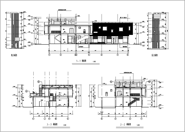 某小区配套二层商业建筑设计方案施工图CAD-小区配套二层商业建筑设计剖面图