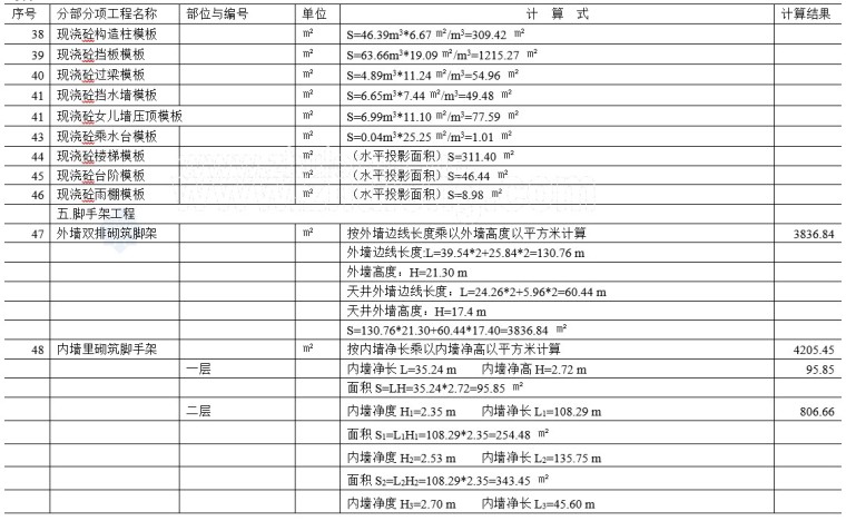 某宿舍楼工程量计算实例（含图纸）-7、模板工程