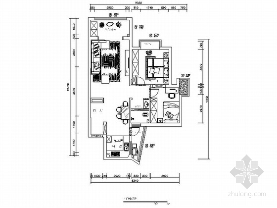 3套现代简约资料下载-[湖南]创新型小区现代简约两居室设计装修图（含效果）