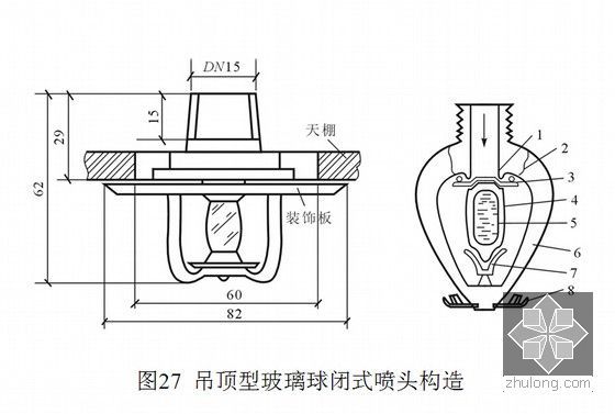 给排水工程施工图预算详解（160余页 高清图文）-吊顶型玻璃球闭式喷头构造