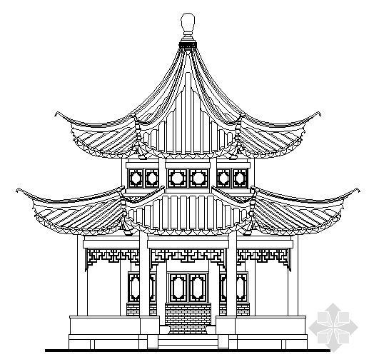 重檐古建施工图资料下载-古建亭子建筑方案图系列-十六柱八角重檐亭