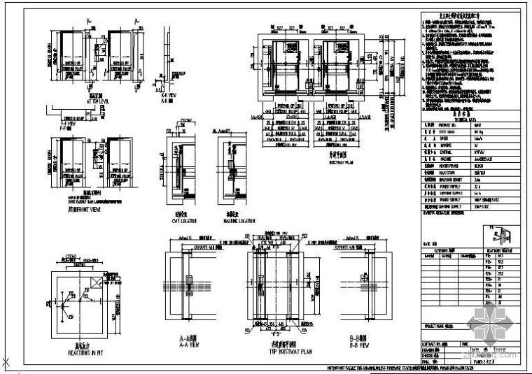 户型图6层带电梯资料下载-某1000-D900-1.6-左-并联电梯节点构造详图