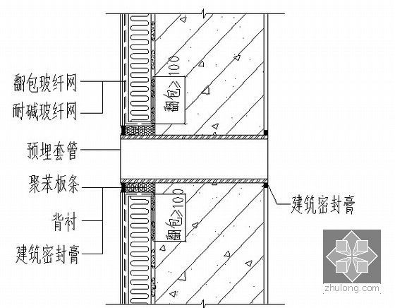 [天津]住宅楼外墙岩棉板保温系统施工方案（专家论证、节点做法详图）-（出墙管道保温节点构造示意图）