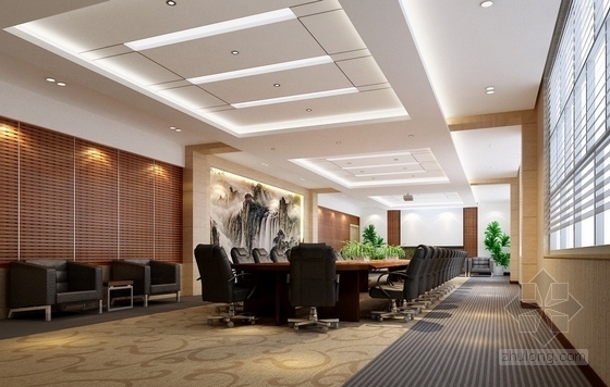 [鄂尔多斯]新技术工业园区现代办公楼装修施工图（含效果）大会议室效果图