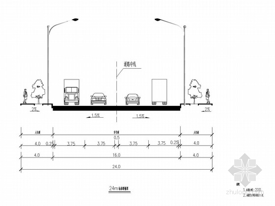 车道线平面图资料下载-工业园区连接线双向四车道道路工程施工图设计（景观路灯排水综合管线）