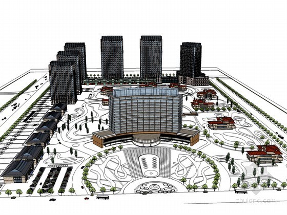 大型办公建筑SketchUp模型下载-大型办公建筑 