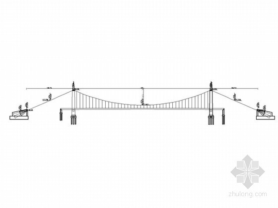 [广西]单主缆斜吊杆地锚式悬索桥缆索系统施工方案（预制平行钢丝索股）-桥缆索系统立面图 