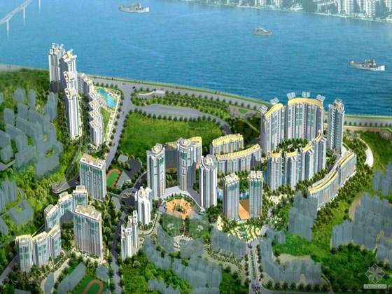 住宅小区设计效果图资料下载-[重庆]某沿江布局现代住宅小区规划文本(含效果图)