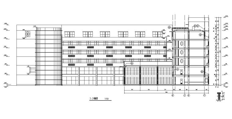 [江苏]六层框架结构医院综合楼建筑施工图-六层框架结构医院综合楼建筑剖面图