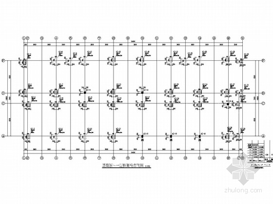四层框架结构学生宿舍建筑结构全套图-基础顶～一层框架柱布置图 