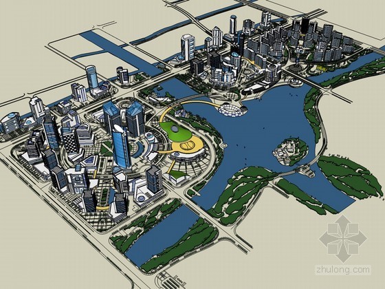城市建筑群草图模型资料下载-商业中心建筑群SketchUp模型下载