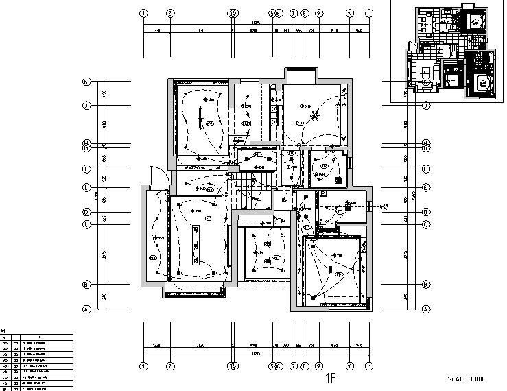 极简主义三居室住宅空间设计施工图（附效果图)-一层开关控制图