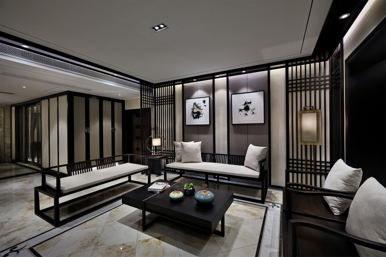 新中式背景墙装修设计资料下载-传统木元素的新中式住宅