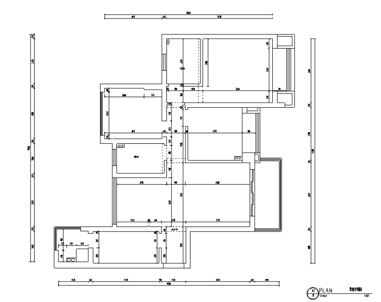 合景叠翠峰美式三居室样板房设计施工图（附效果图）-原始结构图