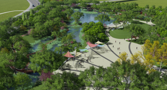 [辽宁]生态湿地海绵城市公园景观规划设计方案-主入口景观效果图