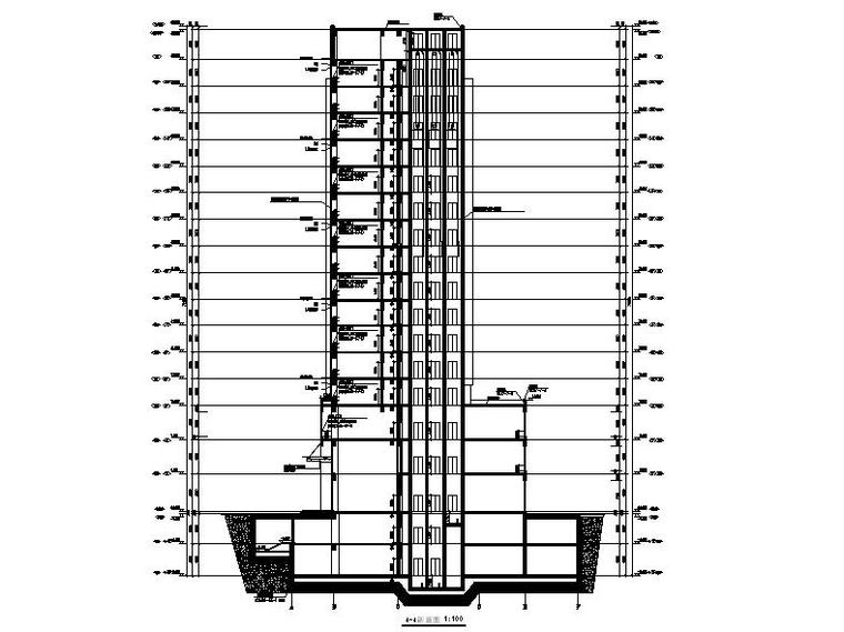 [宁夏]高层框剪结构美容医院建筑施工图-高层框剪结构美容医院建筑剖面图