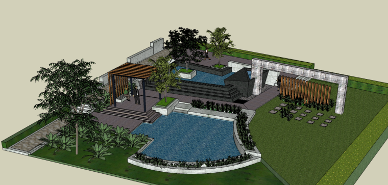 现代景观廊架CAD资料下载-小庭院景观su模型（现代风格）
