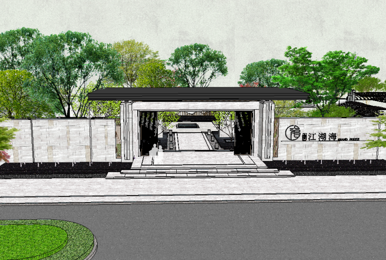 高层建筑小区鸟瞰3D模型资料下载-江湖畔居住小区景观模型设计