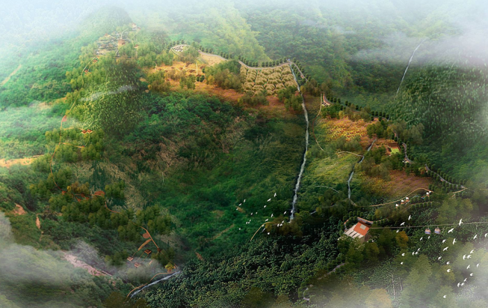 [重庆]空谷幽兰特色旅游度假村景观设计方案-景观鸟瞰图