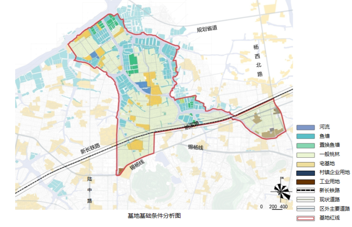 [江苏]“十里桃花”东方田园新型城镇总体规划-基地基础条件分析图