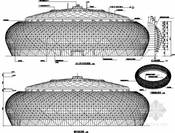 网壳结构节点图资料下载-底部框架抗震墙网壳屋顶体育馆结构图