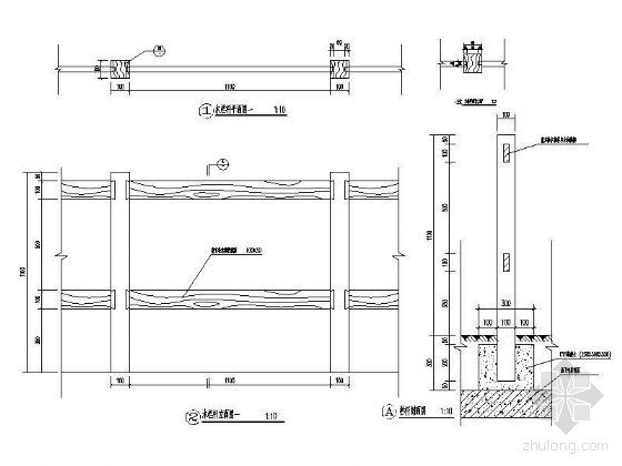黑色铁拱架与白色木栏资料下载-木栏杆详图
