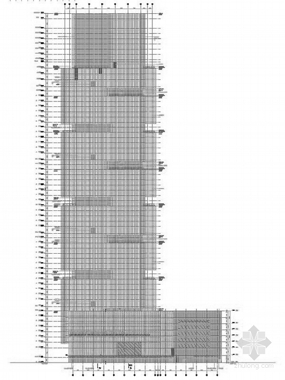 [河南]280米地标双塔办公建筑施工图（200页图纸 知名设计院）-280米地标双塔办公建筑设计立面图