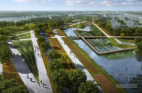 [西安]特色文化创意湿地公园设计方案-鸟瞰效果图