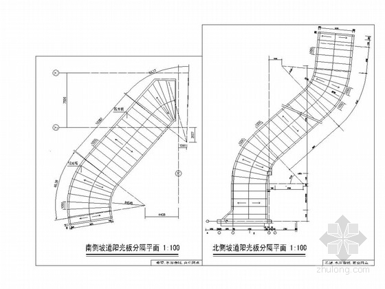 弧形阳光雨棚结构图施工图资料下载-坡道阳光板雨棚结构图
