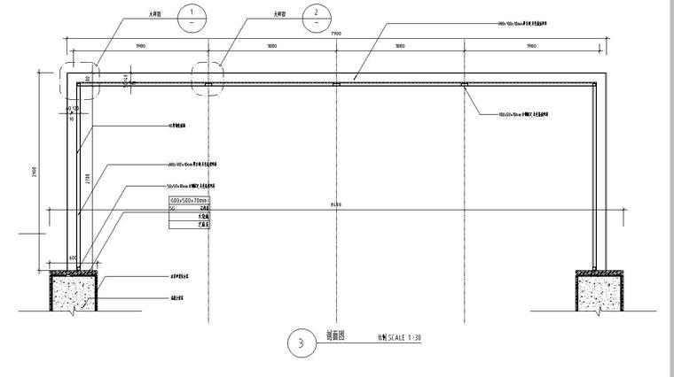 车库出入口钢结构廊架设计图（含结构详图）-剖面图